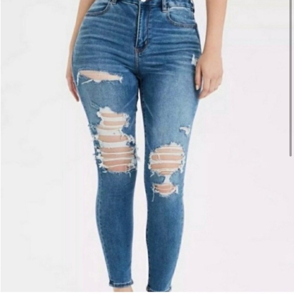 American Eagle Ne(x)t Level Hi-Rise Jeggings Cool TORN Plus Size 24 Regular NWT